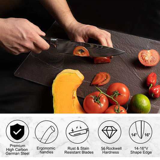 Gustrug Kitchen Knife Set 8-piece knife set made of high-quality stainless steel, ultra sharp knife set with ergonomic handle, gift box, perfect for home and restaurant cooking.