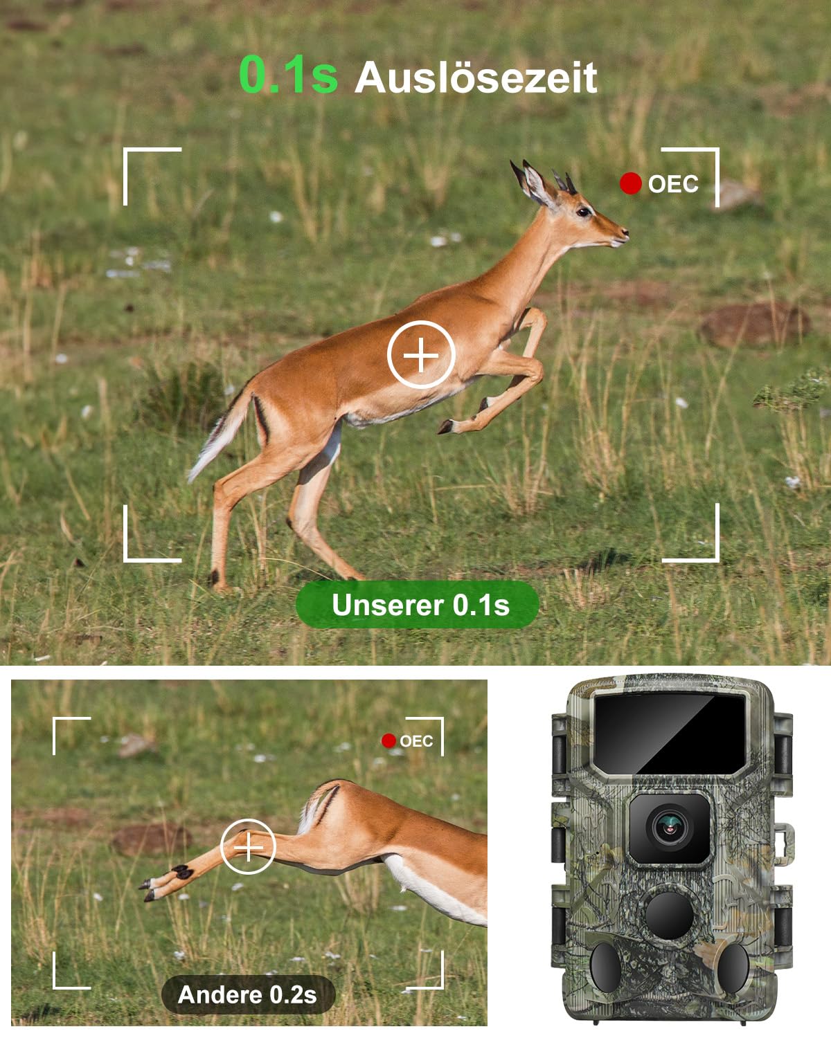 KJK wildlife camera with mobile transmission APP, 4K 64MP HD WLAN Bluetooth with 64GB memory card, motion sensor night vision camera, 0.1s trigger, IP67 waterproof, 130° wide angle
