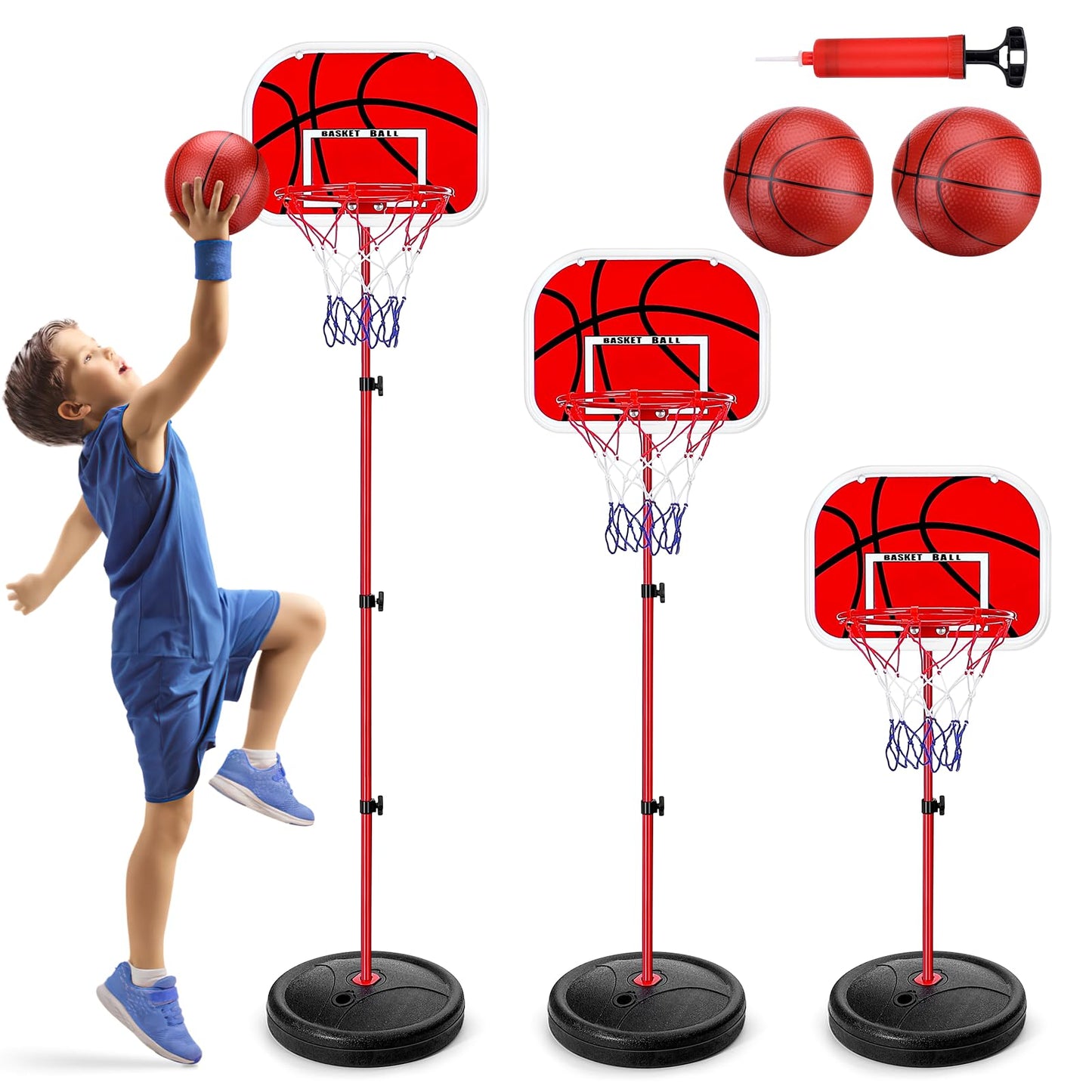 Zeawavsl Kids Basketball Hoop, Mini Basketball Hoop, Adjustable Height for Indoor and Outdoor Use, Includes 2 Basketballs Easy Assembly, Suitable for Kids Aged 3 to 8 Years