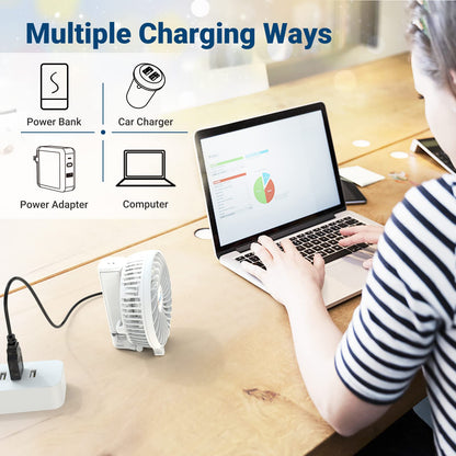 Jonwall USB hand fan, portable mini hand fan rechargeable desk fan foldable personal desk fan for home office camping travel white.