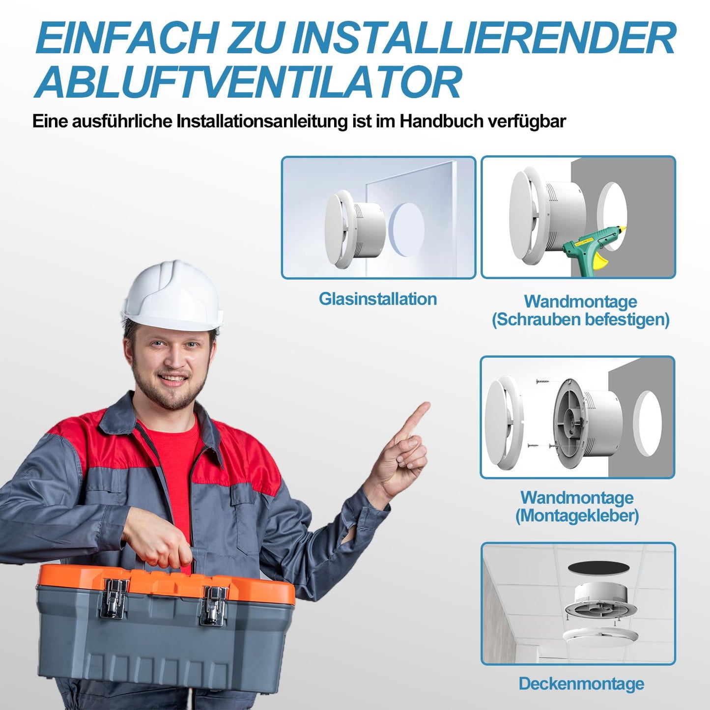 SBONNI Bathroom Fan 150mm - Quiet exhaust fan for bathroom - 310m³/h ventilation fan, exhaust fan with delay for bathroom, toilet, kitchen, greenhouse, and garage (1m EU power cord)