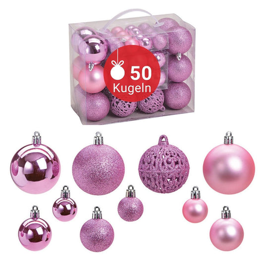 WOMA Christmas Ornaments Set Pink & 22 other colors - 50 & 100 Christmas Baubles Set - Plastic Christmas Baubles - Christmas Tree Decorations & Tree Ornaments