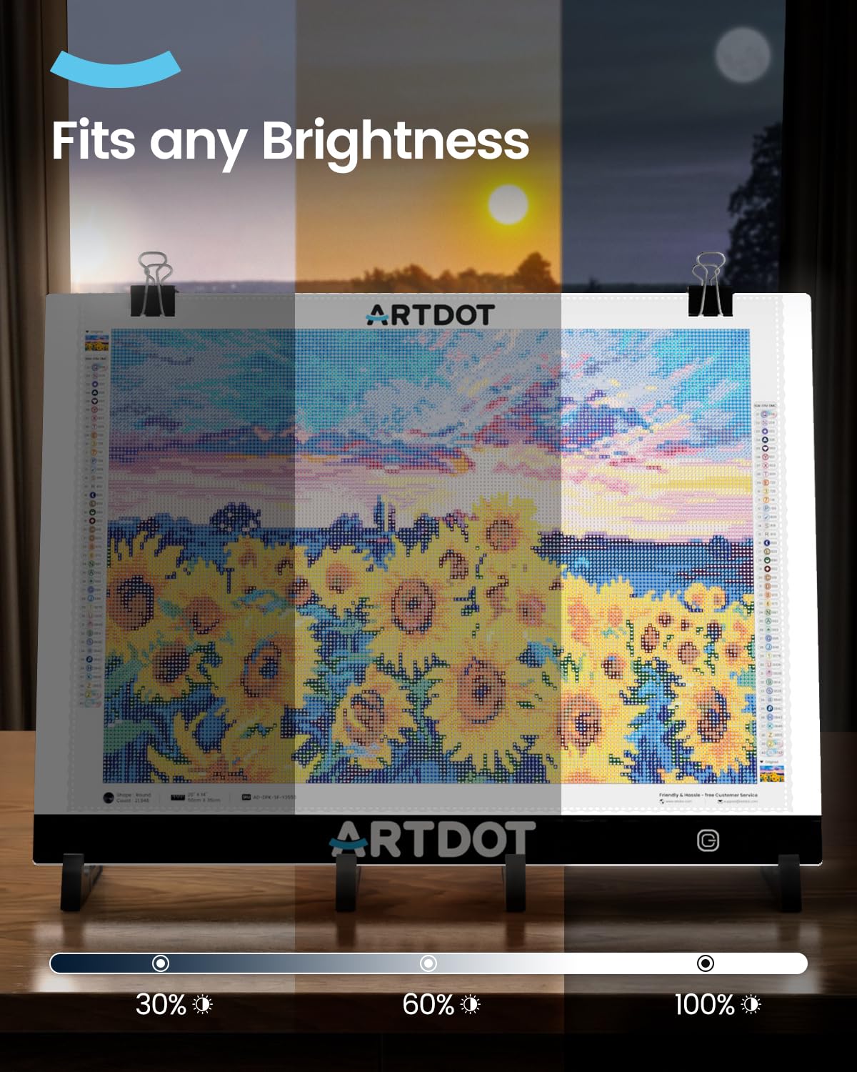 ARTDOT light table A3 as 5D diamond painting accessory, adjustable brightness diamond painting light pad with stand for adults.