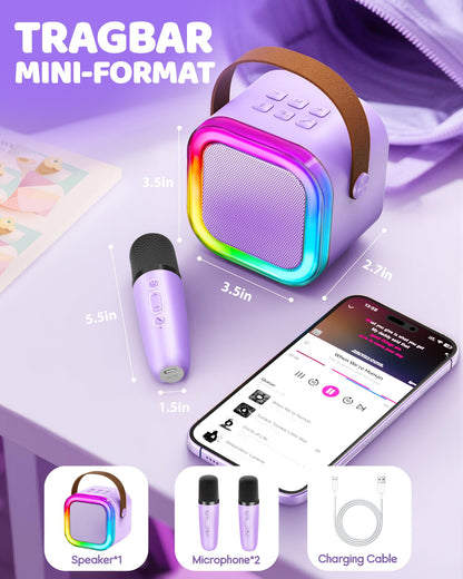 Karaoke Machine for Kids, Gift for Girls 3-12 Years, Karaoke Kids Toy for 3-12 Year Old Girls, Karaoke Machine with 2 Karaoke Microphones for Kids, Purple