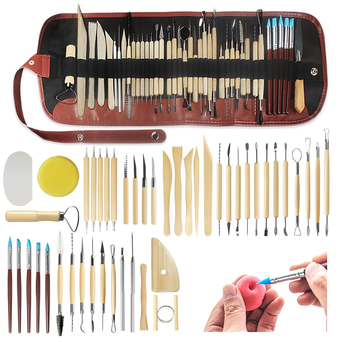 46Pcs Pottery Tool Set Sculpting Tools Polymer Clay Tools with Storage Bag for Model making, Jewelry Crafting, Pottery.