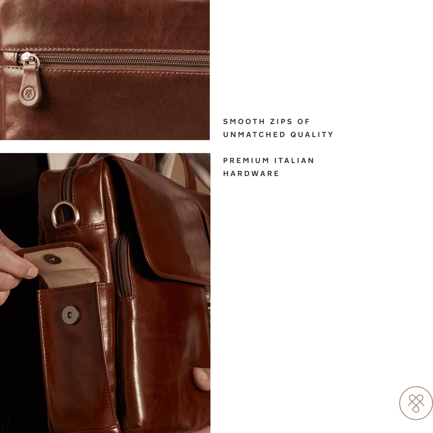 Maxwell Scott - Luxurious men's business briefcase in leather with padded shoulder strap - Handcrafted from Italian full-grain hides - The Lagaro Dark Brown