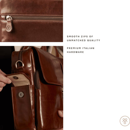 Maxwell Scott - Luxurious men's business briefcase in leather with padded shoulder strap - Handcrafted from Italian full-grain hides - The Lagaro Dark Brown