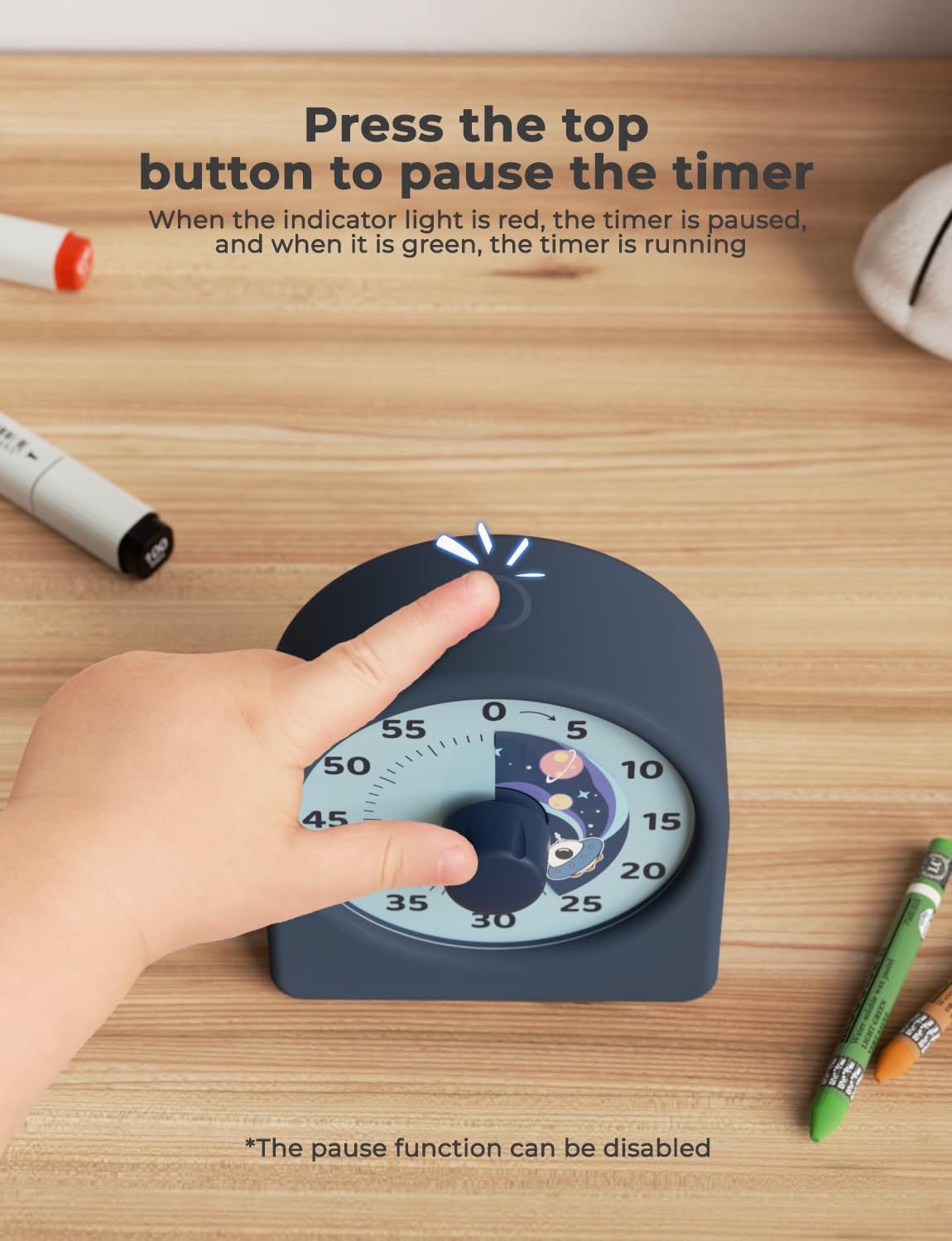 LIORQUE Visual Timer 60 Minutes Countdown Timer for Kids and Adults Quiet Short Term Timer with Silicone Case Pause Function Rechargeable Battery for Kitchen School Office (Blue)