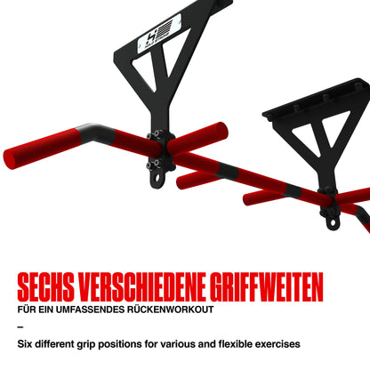 HOLD STRONG Fitness Pull-Up Bar for Ceiling Mount, HS-K-D6, Black, Studio Approved, 6 Non-Slip Grips, Pull Up Exercises & more, incl. E-Book & Mounting Material