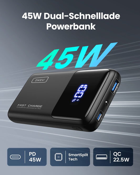 INIU Power Bank, 45W Fast Charging LED Display 15000mAh Portable Charger PD3.0 QC4.0, 3A Outputs Flashlight Phone Battery compatible with iPhone 15 14 13 Samsung Xiaomi Huawei Tablet
