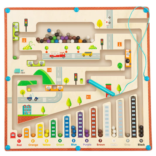 Smartwo Montessori toy for ages 3 4 5 6, magnetic maze game for learning colors & numbers, magnetic city maze wooden toy, children's travel games sorting game, gift for girls boys