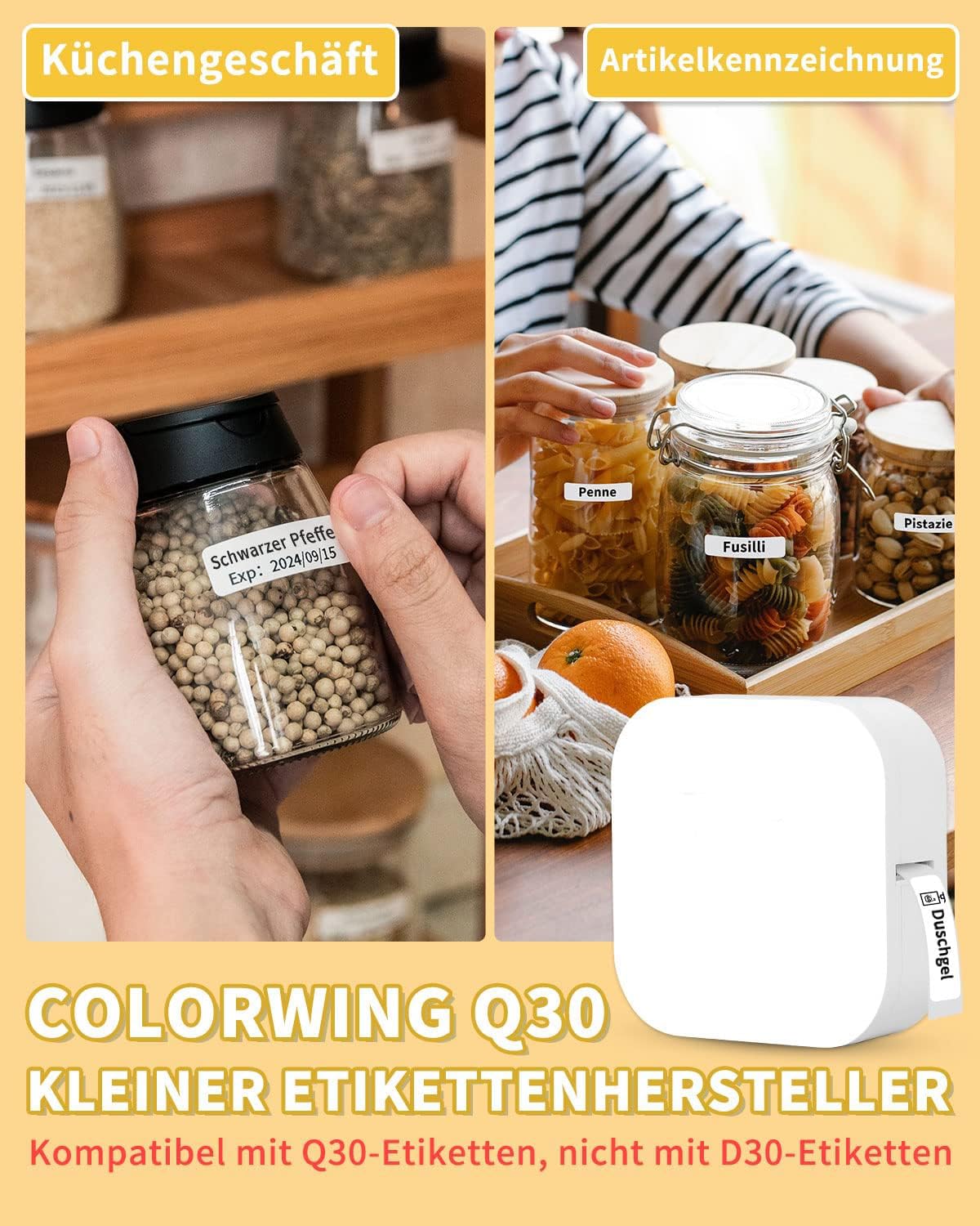 COLORWING Q30 Bluetooth Label Printer, Labeling Device Compatible With iOS Android, Portable Mini Labeling Machine For Home Office School Labeling (White)