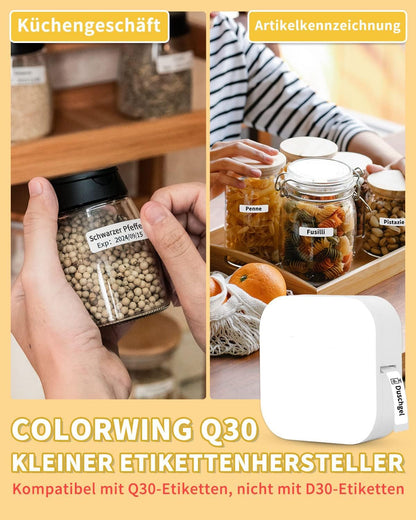 COLORWING Q30 Bluetooth Label Printer, Labeling Device Compatible With iOS Android, Portable Mini Labeling Machine For Home Office School Labeling (White)