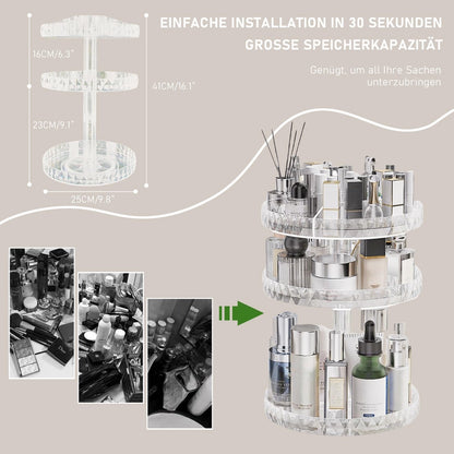 SLHEQING Makeup Organizer, 360 Degree Rotating Cosmetic Organizer, Multifunctional Makeup Organizer Bathroom Skincare Organizer Acrylic Vanity Organizer