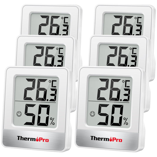 ThermoPro TP49-6 Small digital hygrometer, indoor thermometer, room thermometer, temperature monitor and humidity gauge for home office comfort, reptile thermometer, 6 pack