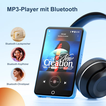 80GB MP3 player with Bluetooth and WiFi, MP3 & MP4 music player, Oilsky 4-inch 1080P touchscreen video player, portable Android Spotify player with Play Store app (Blue)