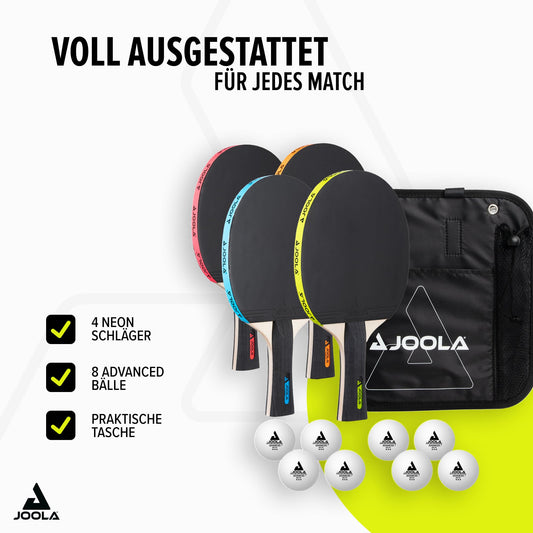 JOOLA Table Tennis Set, includes 4 paddles, balls, and carry bag (NEON)