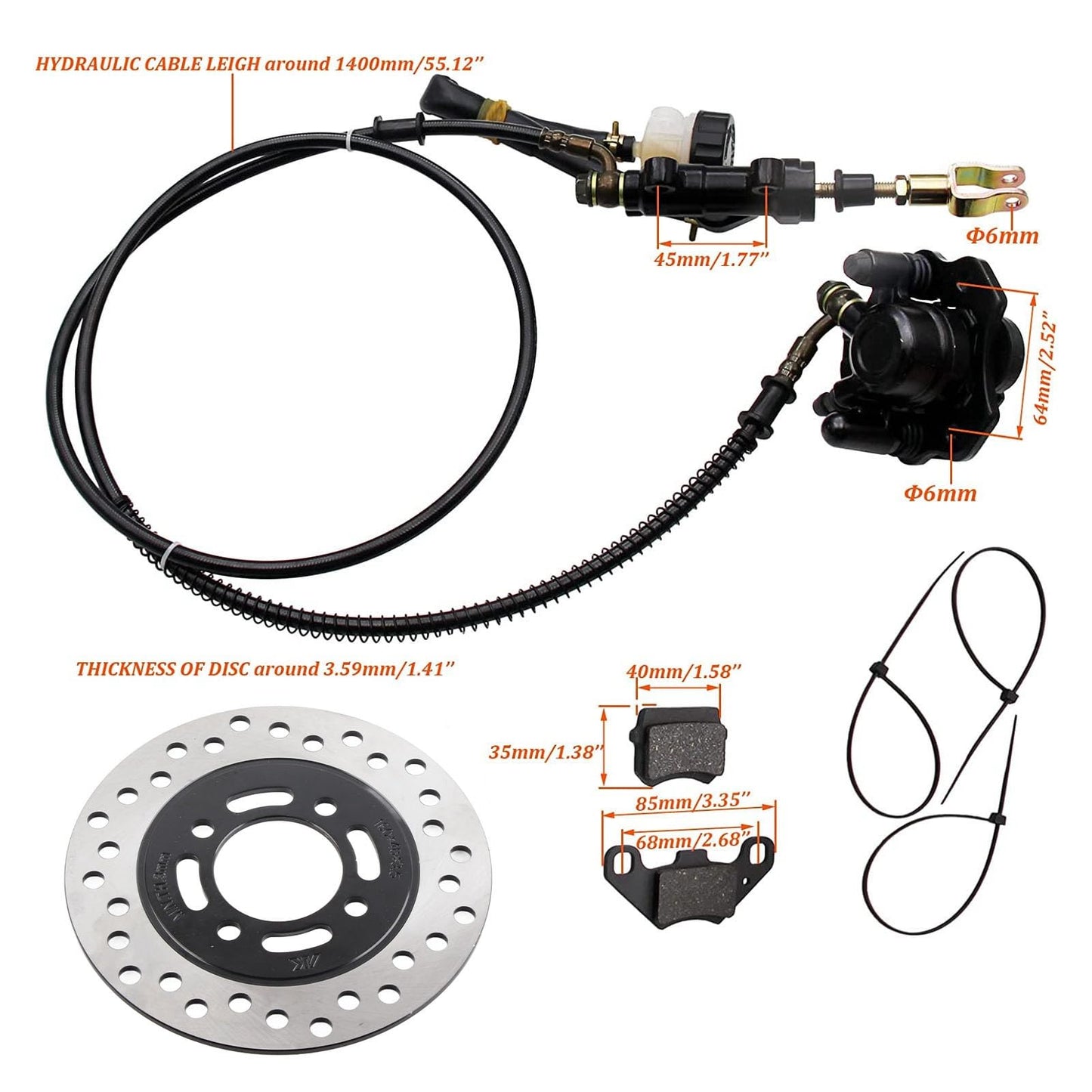 Aramox Hydraulic Disc Brake Kit, Disc Brake Kit Metal Brake Pad-Disc Rotor for 50 110 125 150 200 250 Dirt Bike Quad ATV Go Kart