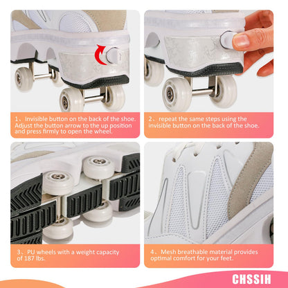 Girls and children roller skates shoes with wheels adjustable quad kick roller skates for women 2 in 1 inline skates deformation sneakers for beginners, gray-41EU