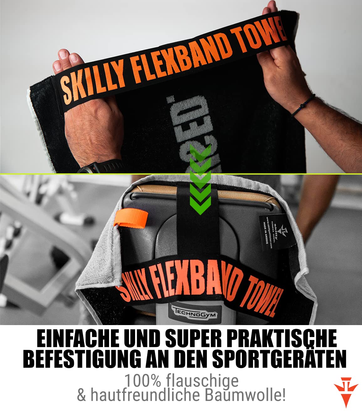 skilly FBT120 fitness towel I 120x50cm I Designed in Germany, made in Portugal I Functional towel with anti-slip feature made of high-quality Öko-Tex certified cotton.
