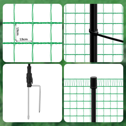 WOLTU Poultry Net, Mobile Fence 25x1.2m close-meshed, Dog Fence Garden Fence Post Fence Camping Fence Barrier Fence, with 15 stakes winch ropes ground nails cable ties, Green