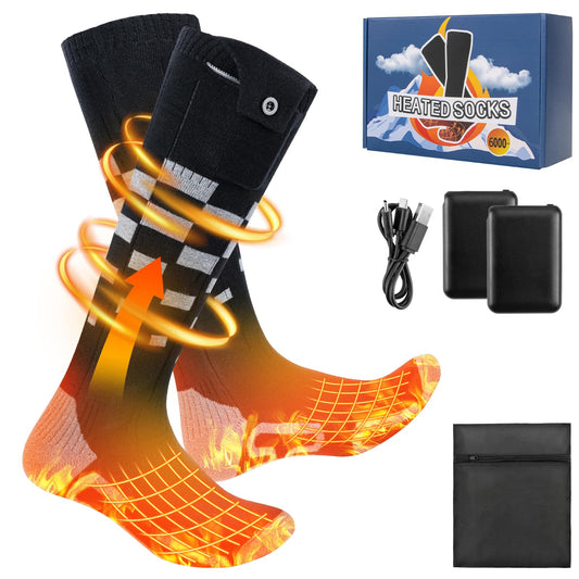 Olycism Heated Socks 6000mAh Rechargeable Electric Heated Socks for Men and Women 4 Heat Settings Outdoor Riding Camping Hiking Motorcycling Skiing Warm (S)