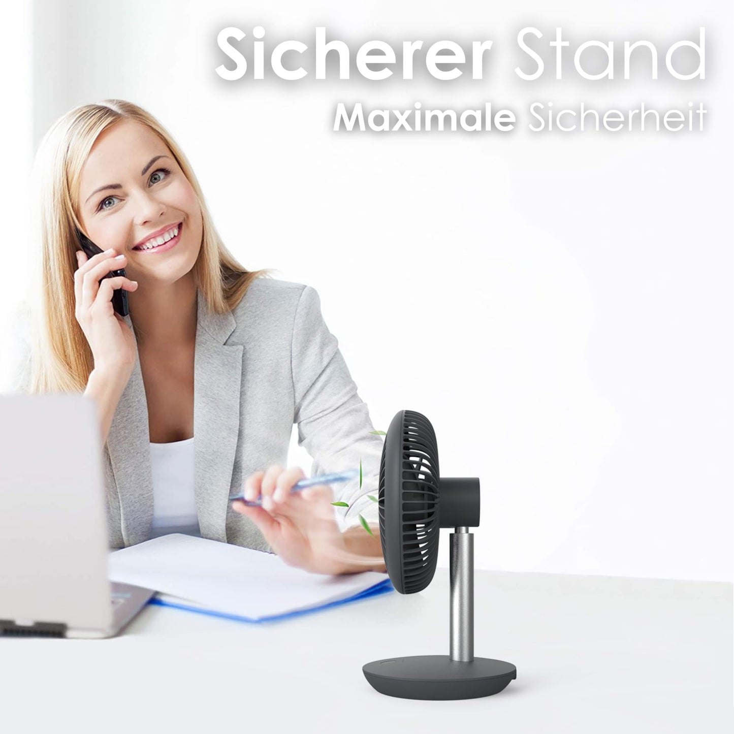 Zilan desk fan very quiet | Cordless | 4000 mAh battery | Fan | 90° adjustable | Desk fan | Air cooler | Energy-saving | 4 levels | 15 h cordless operation