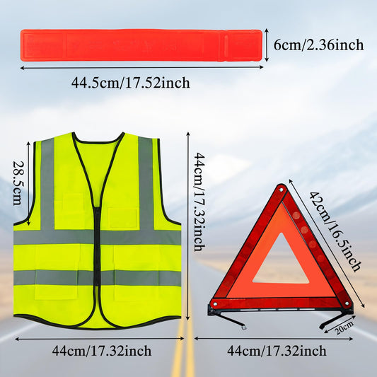 ZTBFHLZQ Warning Triangle vehicle Safety Vest Set, 360 Degree Reflective Warning Triangle, Reflective Emergency Triangle, Vehicle Safety Vest, Foldable Emergency Triangle, Foldable Warning Triangle with Storage Case