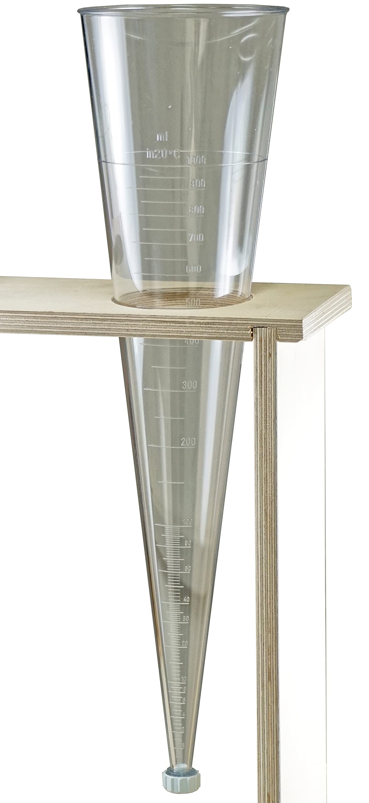 Imhoff sedimentation cone, witeg, 1,000 ml, DIN 12672, made of SAN, with outlet closure stopper, graduated up to the tip.