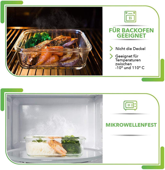 [5-Pack] Glass Food Storage Containers with Lids - Meal Prep Glass Boxes - Glass Container Set - Dishwasher, Microwave, Freezer Safe (880 ml: 1 Compartment)