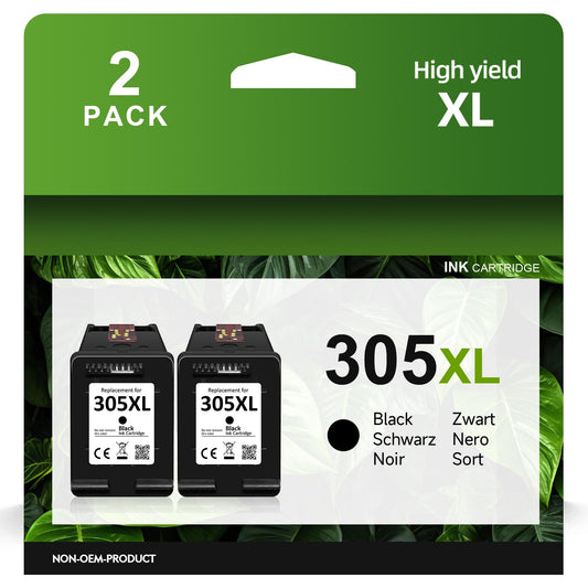 305XL Ink Cartridges for HP, replacement for HP 305 ink cartridges for HP DeskJet 2710e, 2820, 2821, 2821e, 4110e Deskjet Plus 4100, 4200, 4220, 4220e, Envy 6000, 6010e, 6020e, Envy Pro 6400, 6420 (2 Black)
