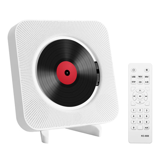 Adirigo Portable Desktop CD Player with Bluetooth Multifunctional with wall-mounted Music CD Player in HiFi speakers Home Audio Boombox with Remote Control (white)
