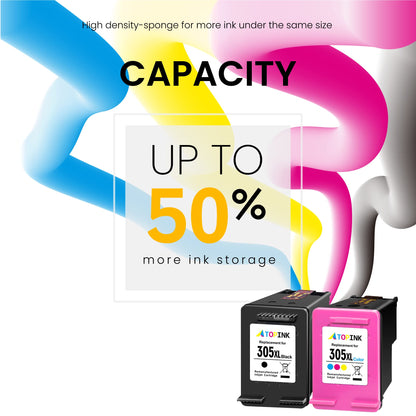305XL Printer Cartridge for HP 305 Printer Cartridges Replacement for Printer Cartridges HP 305 XL, 305XL for DeskJet 2820e 4220e 4210e 2720e 2710e 4120e 2800e 2810e 2700 Envy 6000 6020e 6032e 6420e (2-Pack)