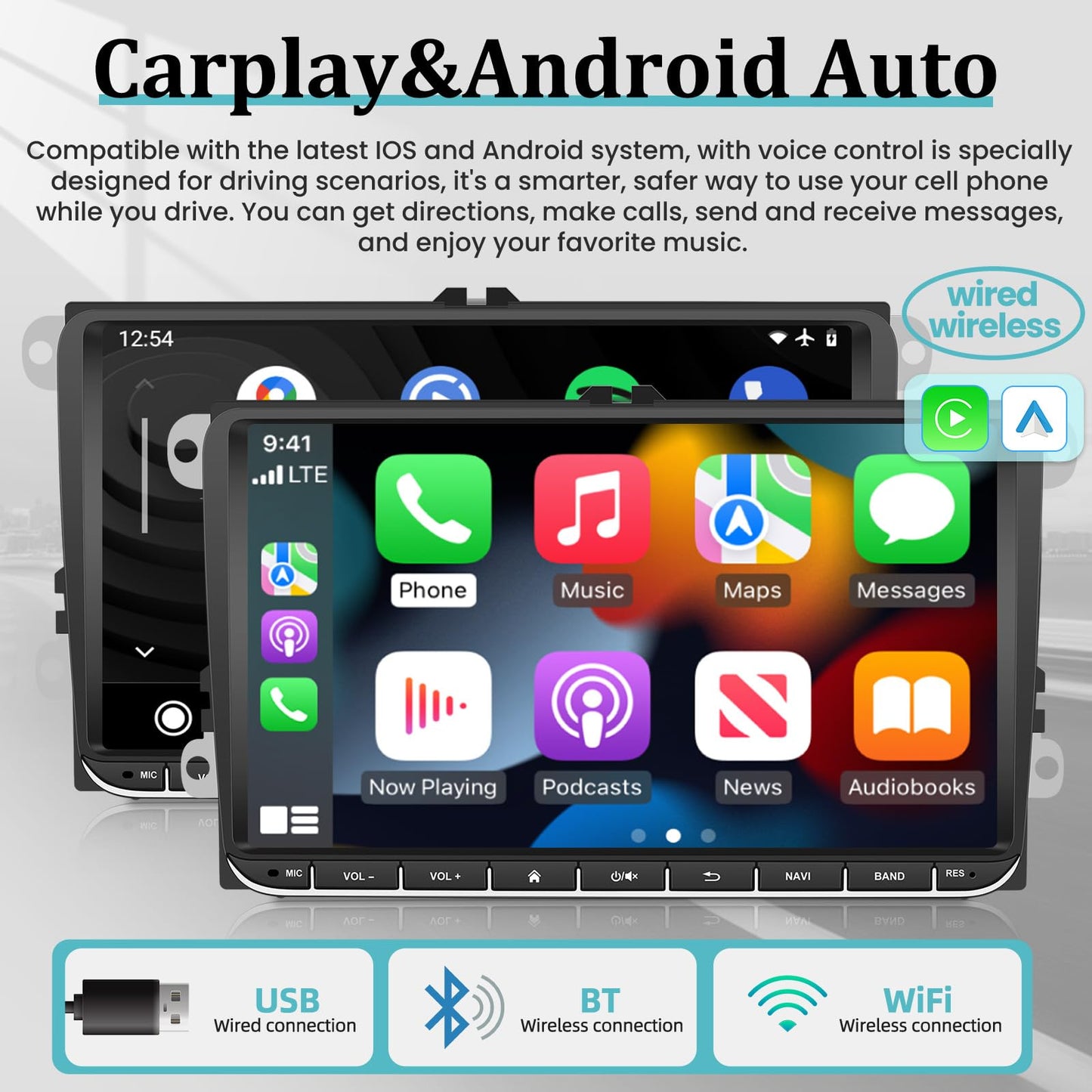 NHOPEEW Android car radio for VW Golf 5 6 MK5 MK6 Caddy Beetle Jetta Passat Polo Tiguan Touran RCD 330 360 / Seat/Skoda, Apple Carplay and Android Auto 9-inch 2+64G + AHD rear view camera