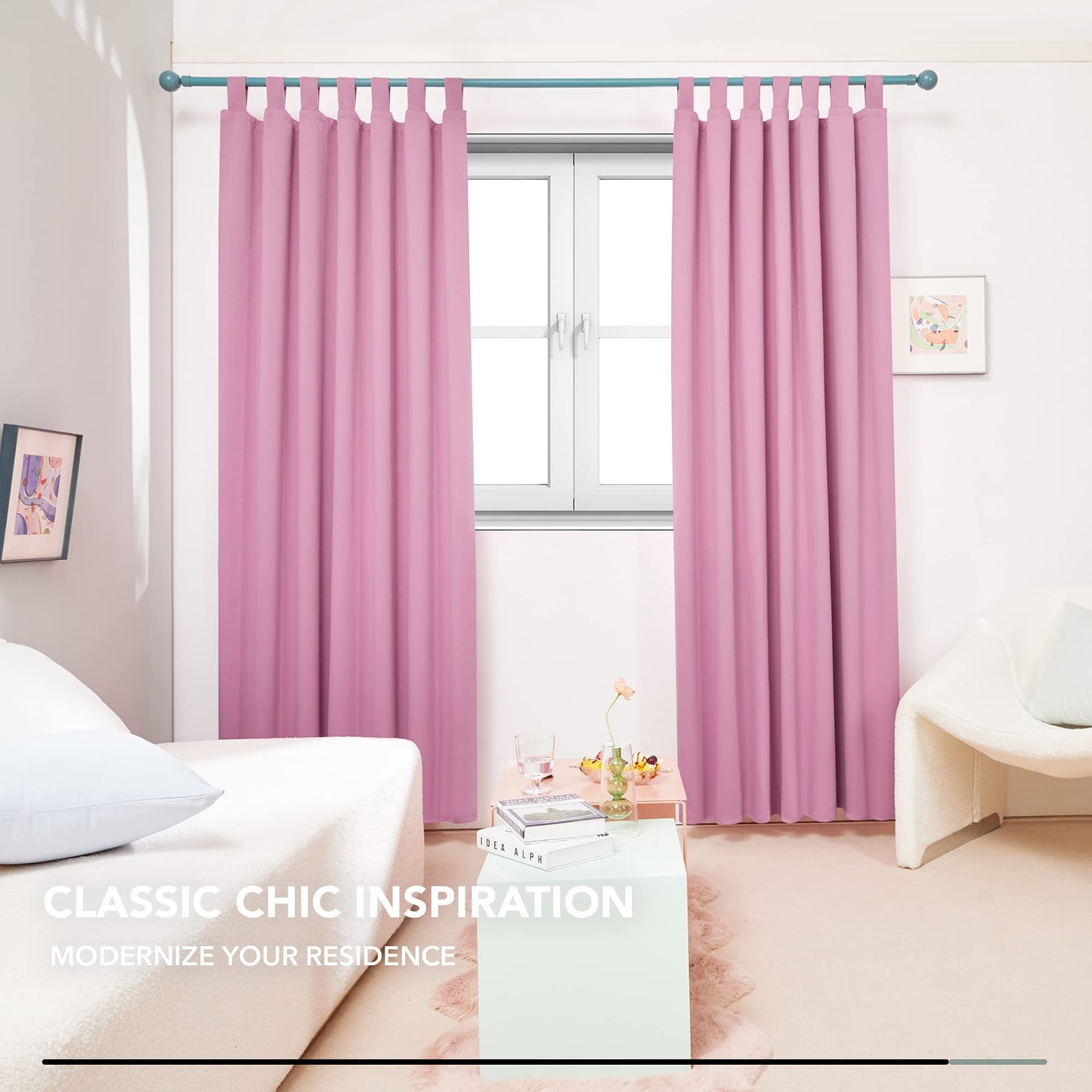 Deconovo blackout curtains for kids' room, 245x140 cm, pink, set of 2.