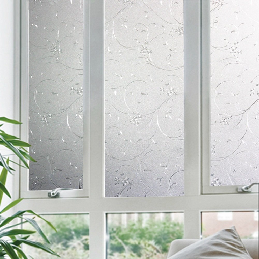 Zindoo window film self-adhesive opaque flower pattern without glue frosted glass film privacy film decorative film anti-UV 90 x 200CM