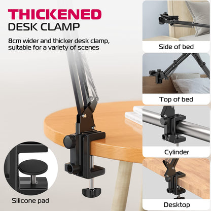 ULANZI Tablet Holder for Bed & Desk - 360° Rotatable Universal Mount with Spring Technology for iPads, Tablets, Phones or other devices with 4.6 to 12.9 inches, Strong Clamp Arm up to 1.2 kg.