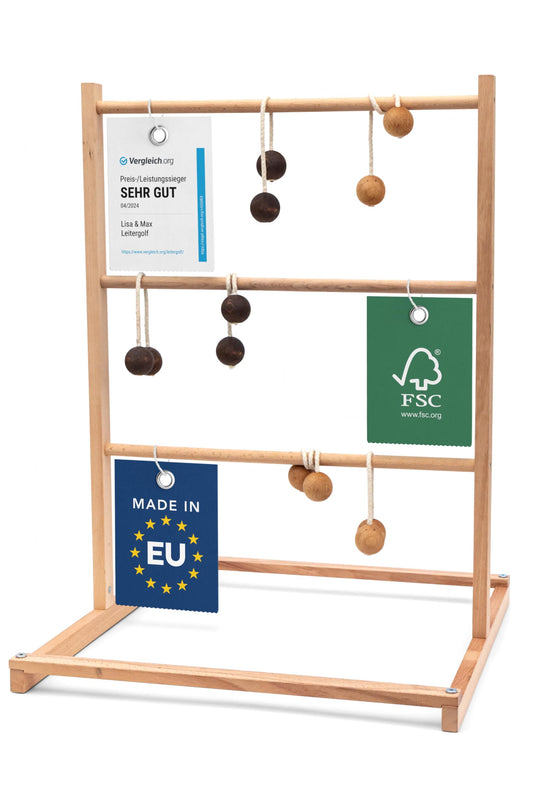 Ladder Golf Outdoor made of FSC® certified wood - Test VERY GOOD - Sturdy & Natural ladder game with 6 ladder golf balls - Outdoor throwing game for adults and children from 3 years - Made in EU.