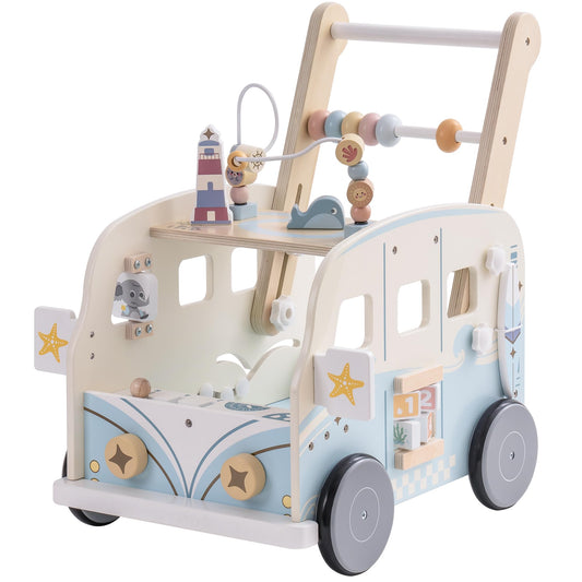 ROBUD wooden baby walker, multifunctional with wheels and building block toys, activity center set. Perfect gift for toddlers aged 10 months to 1-2 years.
