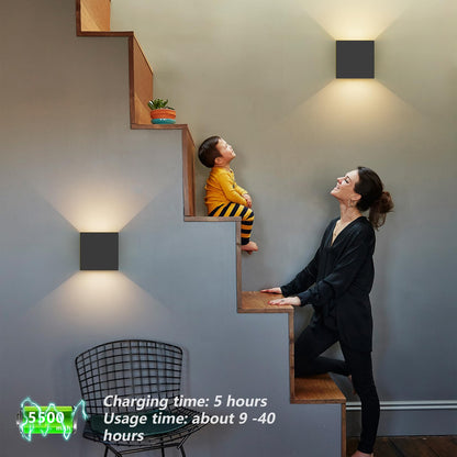 Aipsun 2 Pack Wireless Battery Wall Light with Motion Sensor, 5500mAh Wall Light Up and Down Indoor LED Wall Light, 5W, Aluminum, 3000K Warm White, Suitable for Hallways and Stairs (Anthracite)