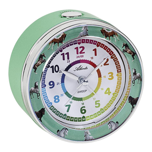 Atlanta children's alarm clock girl without ticking green horses - 1982-6