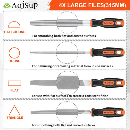 File Set, AojSup 18 pcs. File set for metal and wood with storage bag. High-quality professional file set for metal includes flat file, half-round file, round file, triangular file.