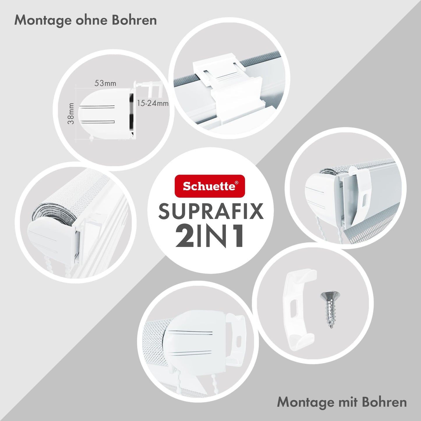 Schuette® blackout roller blind without drilling/with drilling 2in1 ● Thermo Roller Collection: Snowflake (White) ● 30 x 150 cm (Width x Height) ● Suprafix clamp roller blind = clamp fix 2.0 ● 60s installation with video