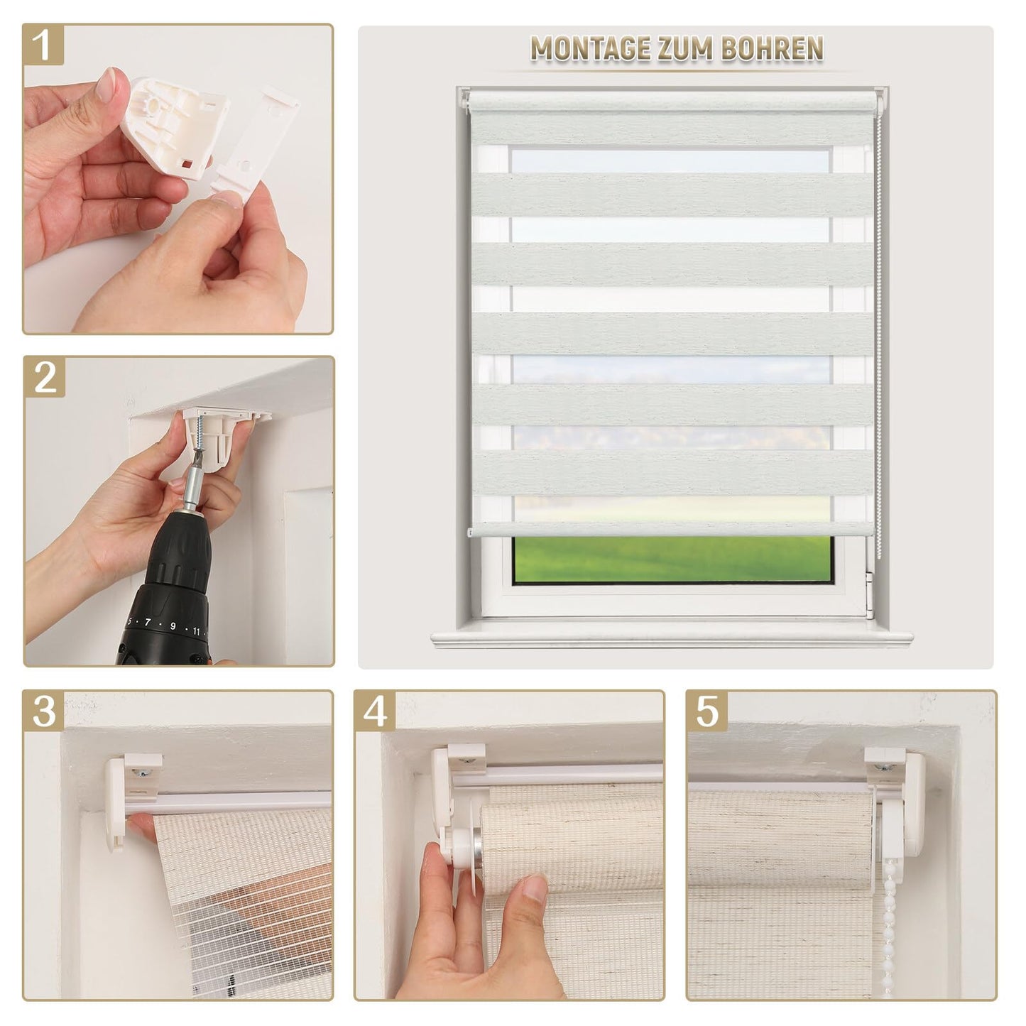 Deswell double roller blind clamp fix without drilling anthracite B110 x H140 cm (fabric width 106cm) blinds for windows without drilling for windows with translucent & blackout/height continuously adjustable
