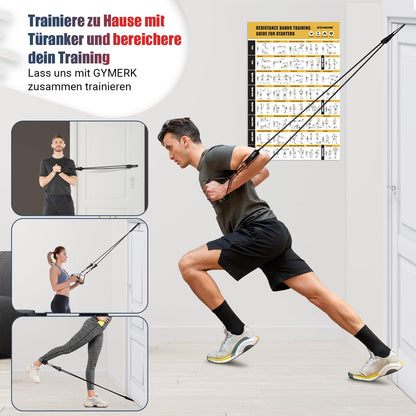 GYMERK Resistance Bands Set, Expander Fitness with Rubber Handles, Training Poster, Ankle Straps, Door Anchor, Carry Bag, 5 Different Resistance Levels. Ideal for Strength Training.