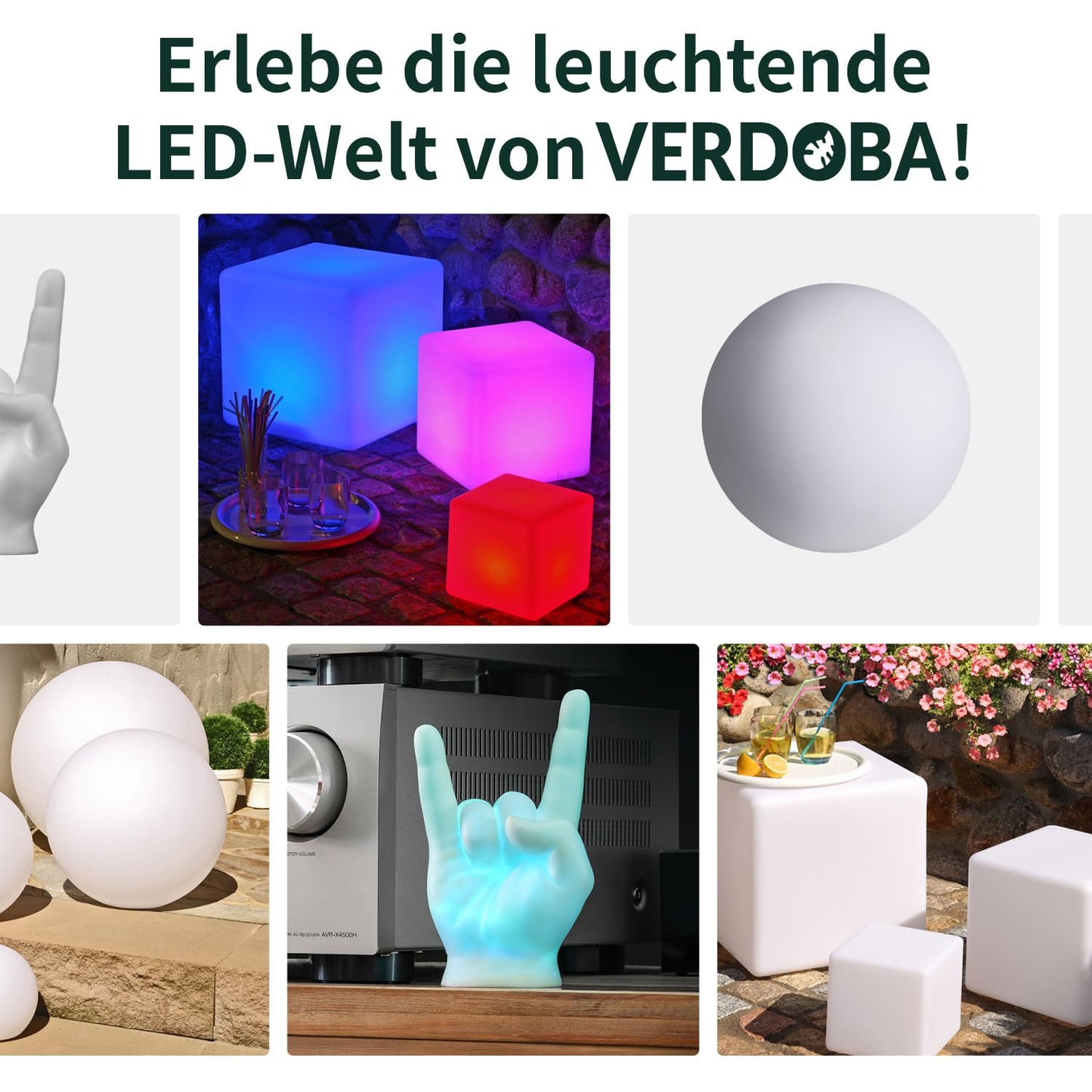 VERDOBA LED ball light with battery - waterproof LED light ball with color change and USB-C connection - dimmable LED ball for outdoor & indoor - 40 cm large ball lamp with protection class IP67
