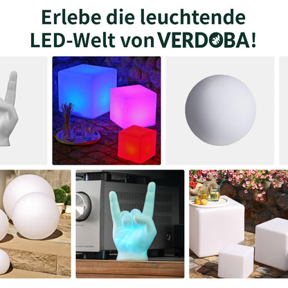 VERDOBA LED ball light with battery - waterproof LED light ball with color change and USB-C connection - dimmable LED ball for outdoor & indoor - 40 cm large ball lamp with protection class IP67