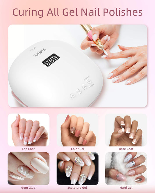 SUNUV UV LED nail lamp with 4 timer LCD display, infrared sensor, and double curing speed. Color: Rose.