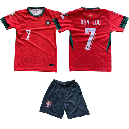 Legend #7 Kids Jersey Set - Portugal 2024/25 Home Fan Outfit in Red with Shorts - Soccer Jersey Boys Retro Style Gift Idea - Sizes 140