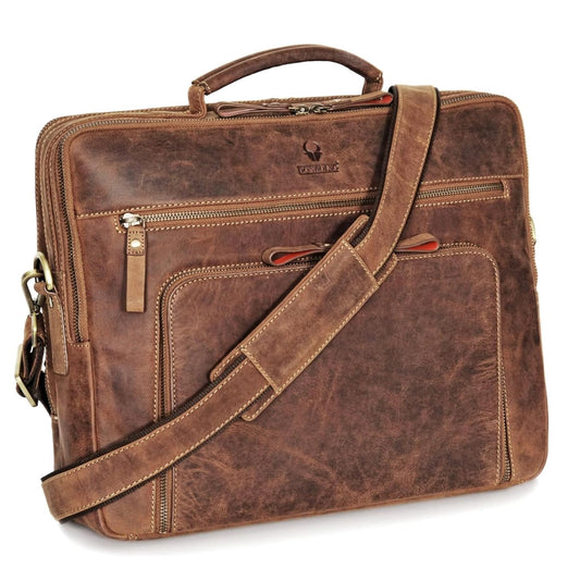 DONBOLSO Laptop Bag San Francisco - Brown Leather Shoulder Bag for Laptop and Tablet - High-quality Briefcase for Notebook up to 17 inches - Stylish Bag for Men and Women